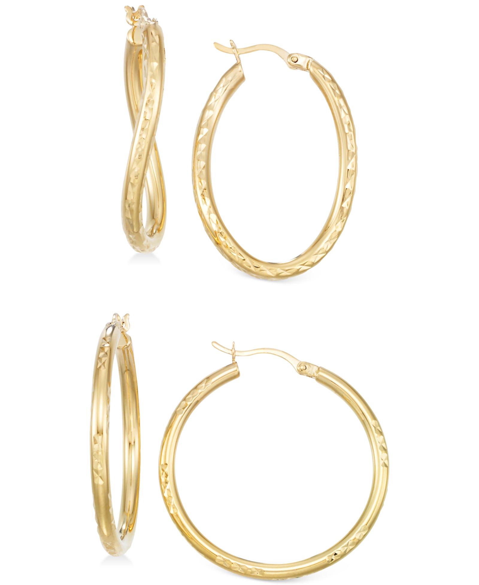 Комплект из двух текстурных серег-колец в 14k Gold Over Silver