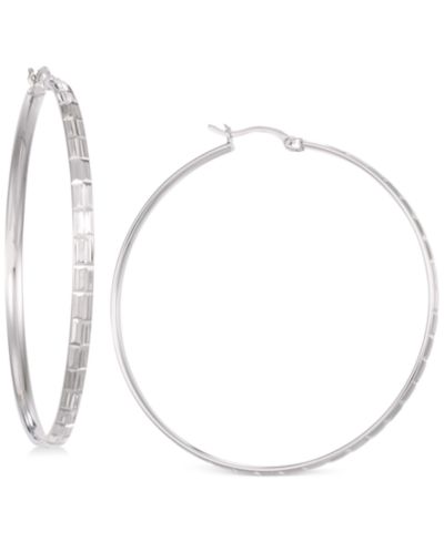 Серьги-кольца с бриллиантовой огранкой в 14K White Vermeil