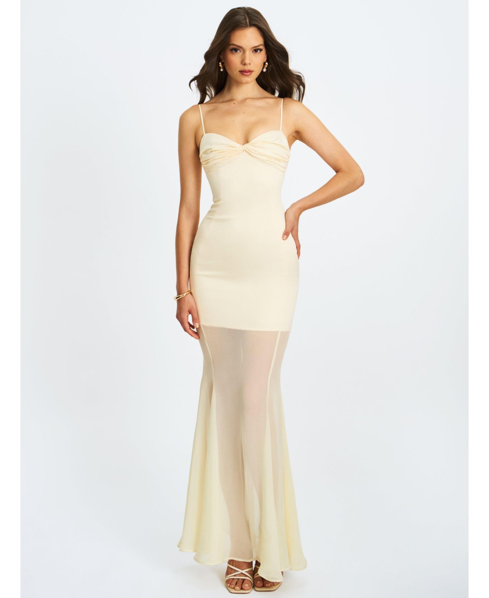 Miss Circle Women's Zayne Butter Yellow Ruch Breast Chiffon Mermaid Maxi Dress