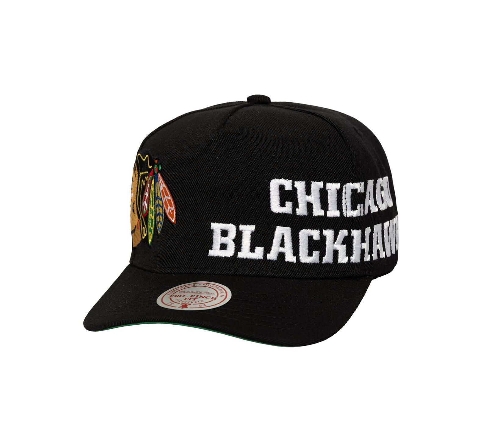 Мужская кепка Mitchell & Ness Chicago Blackhawks Busted Logo Wordmark Wrap Around Pro Pinch Adjustable Black