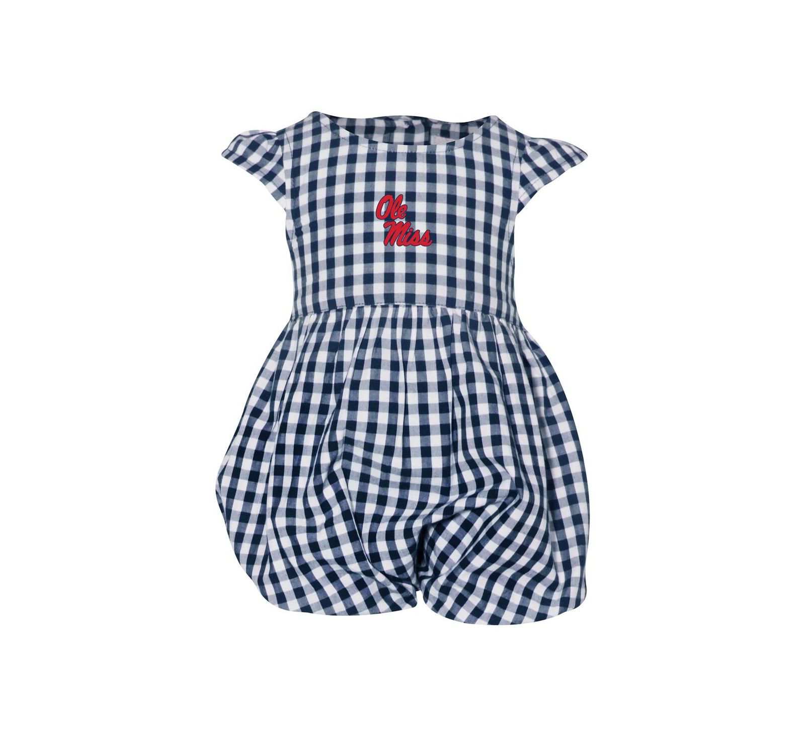 Garb Baby Girls Navy Ole Miss Rebels Cara Gingham Ruffled Bodysuit