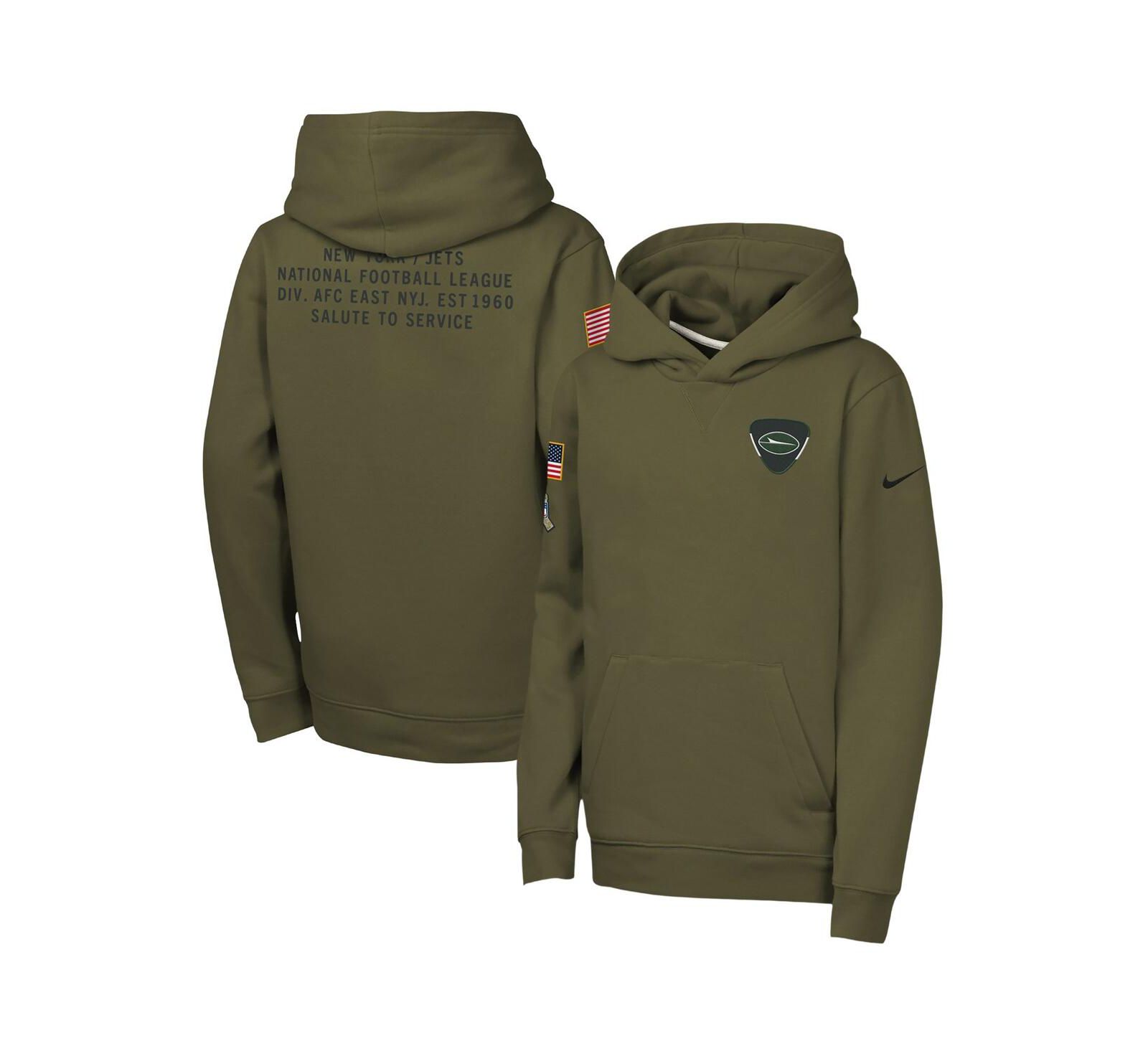 Худи Nike Club из флиса для мальчиков и девочек New York Jets 2025 Salute to Service оливкового цвета