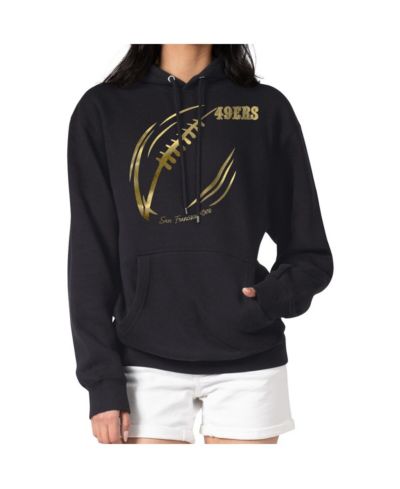 G-III 4Her by Carl Banks Women's Black/Gold San Francisco 49ers Metallic Print Football Sketch Fleece Pullover Hoodie