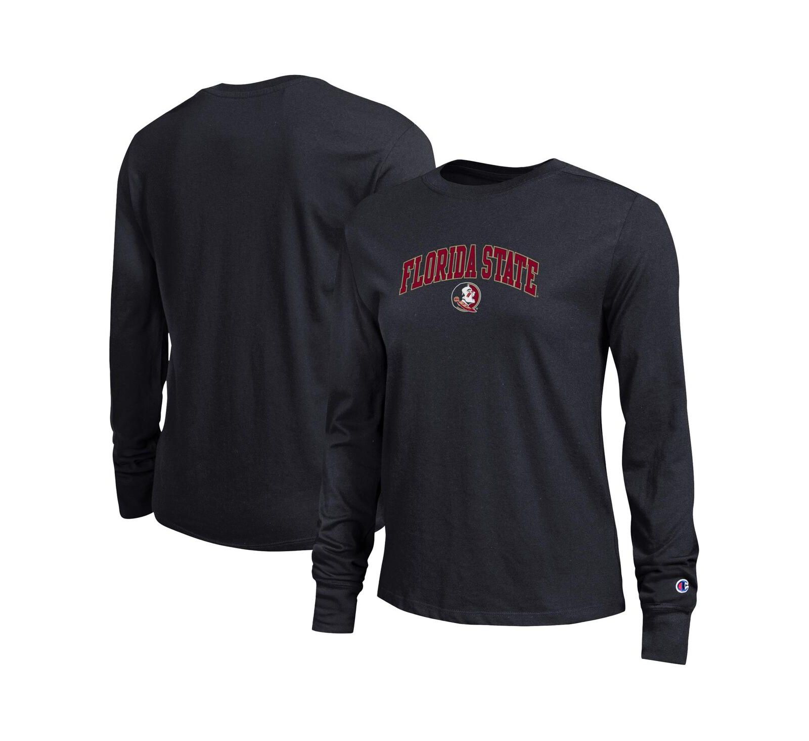 Футболка Champion Women's Black Florida State Seminoles Arch Over Logo Long Sleeve