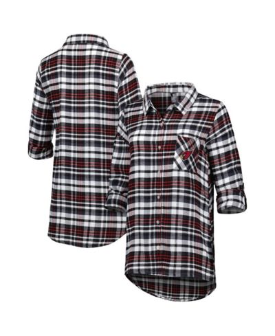 Concepts Sport Women's Black/Cardinal Arizona Cardinals Mainstay Plaid Full-Button Long Sleeve Nightshirt