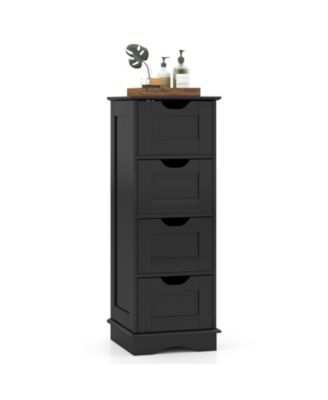 Gymax 4-Drawer Bathroom Cabinet w/Cut-out Handles Anti-toppling Device Narrow Entryway