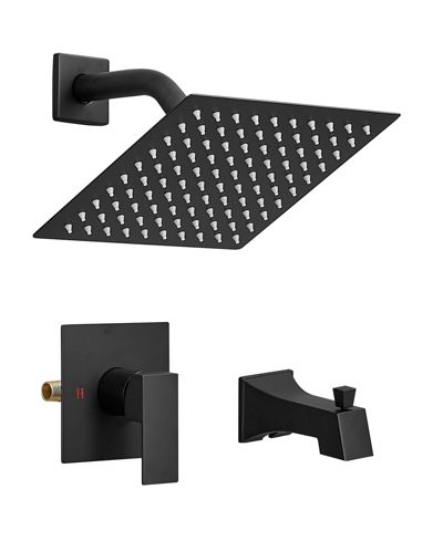 Комплект смесителя для душа Greenspring Modern Single-Handle 2-Spray Rainfall Square с изливом для ванны, матовый черный, с клапаном