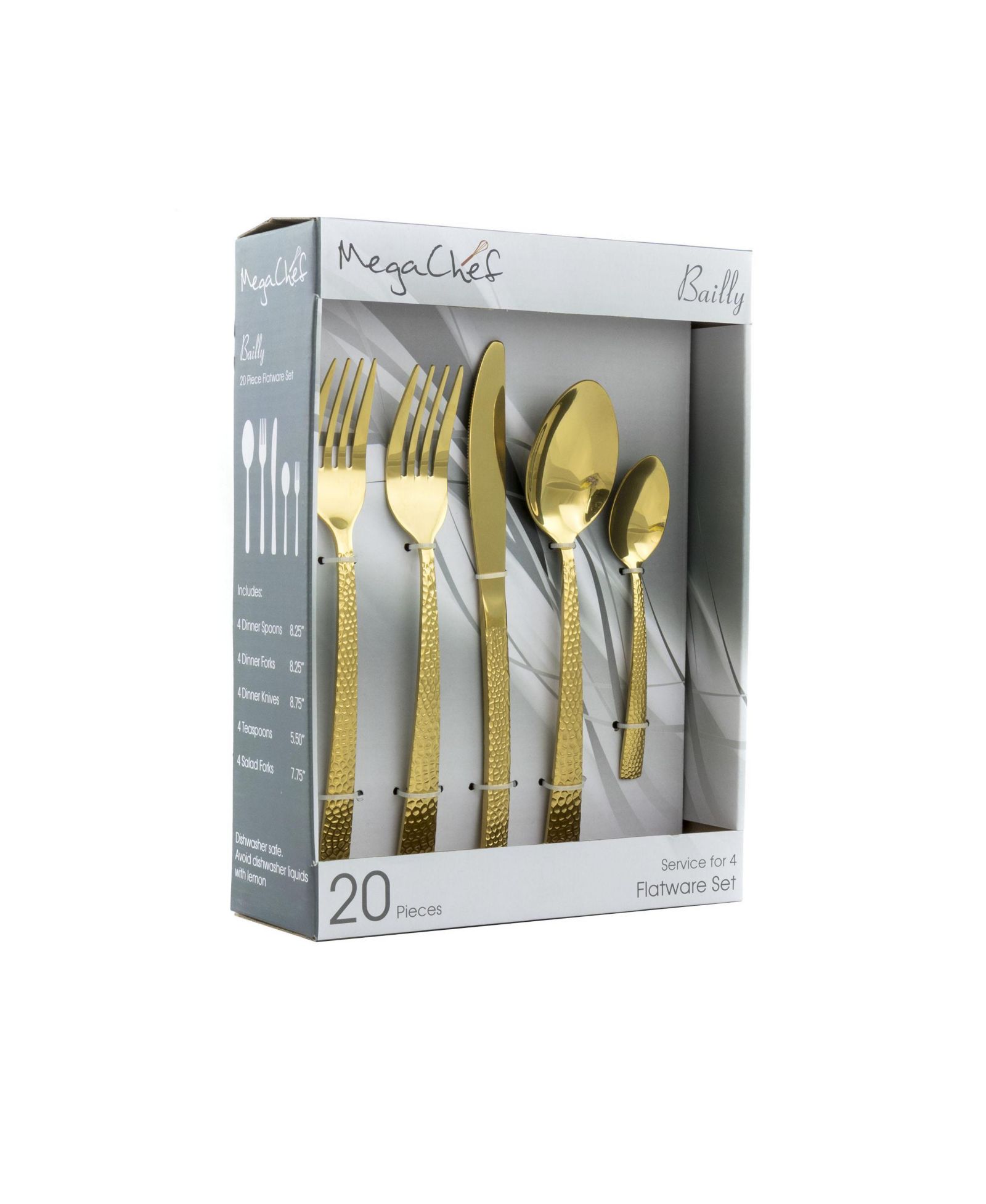 MegaChef Baily 20 Piece Flatware Utensil Set, Stainless Steel Silverware Metal Service for 4