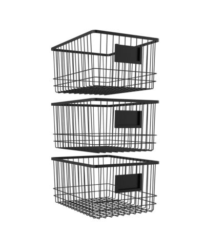 Oceanstar Metal Wire Organizer Bin Basket with Card Holder, Set of 3