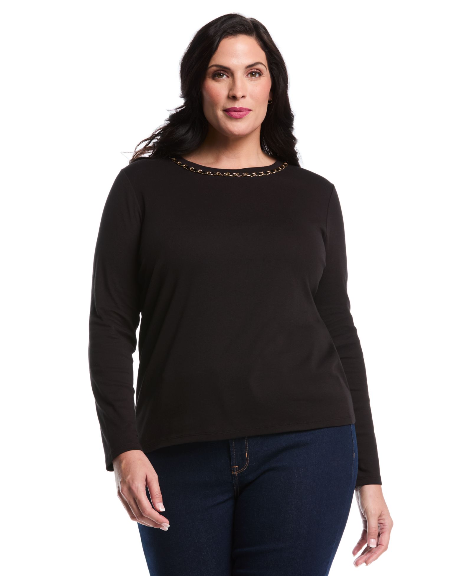 Rafaella Plus Size топ с длинным рукавом и цепями на шее
