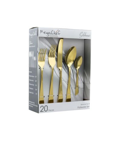 MegaChef Gibbous 20 Piece Flatware Utensil Set, Stainless Steel Silverware Metal Service for 4 in Gold