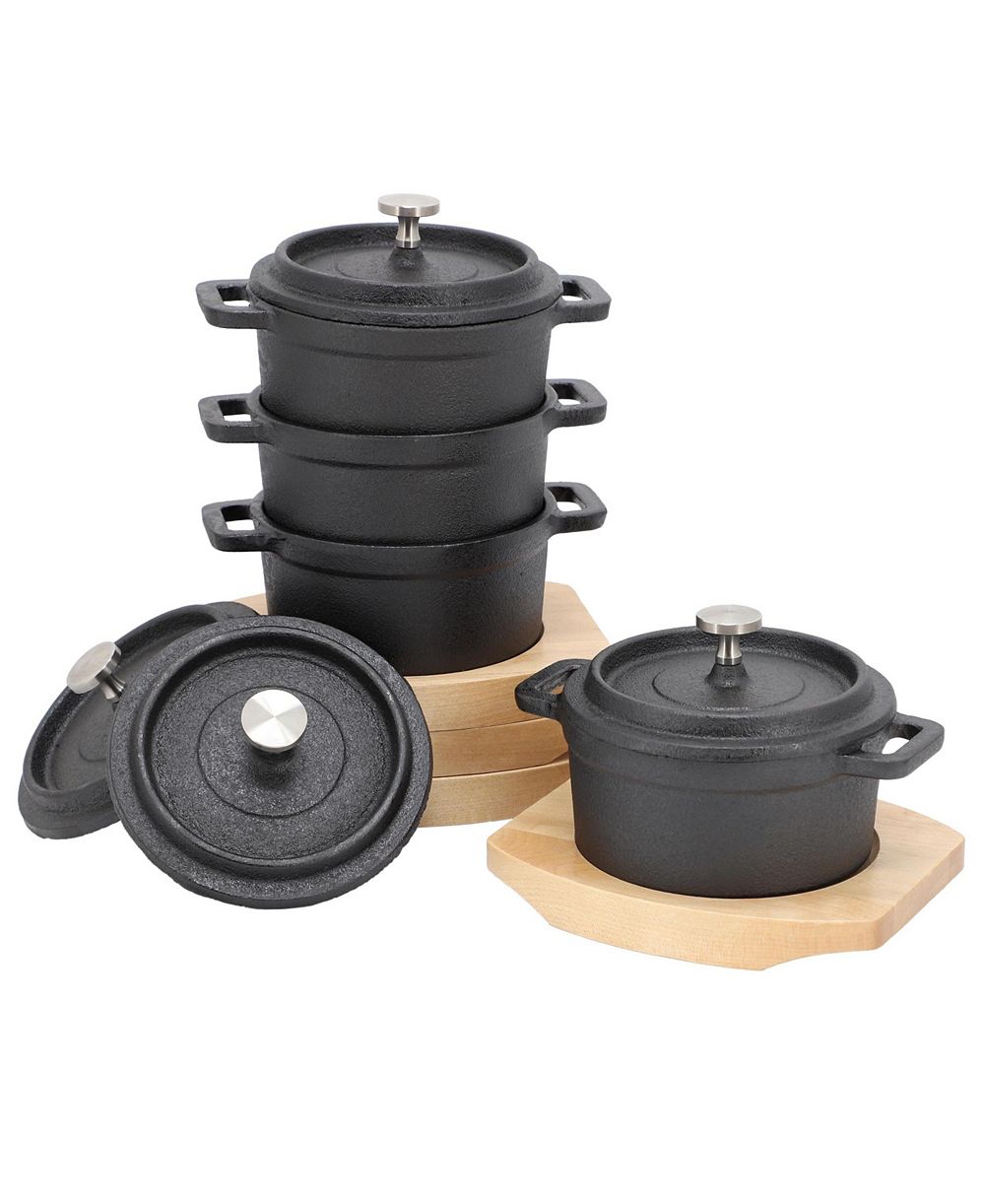 Мини-жаровня MegaChef из чугуна на 4 части 8 Ounce с деревянным подносом