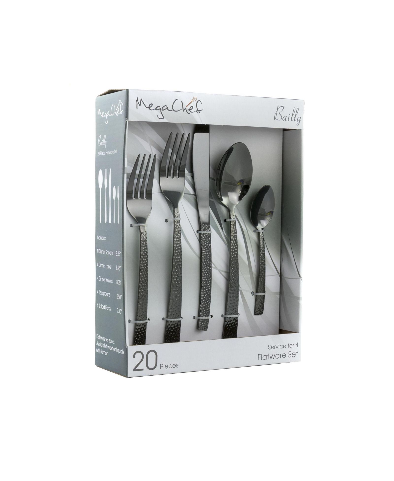 MegaChef Baily 20 Piece Flatware Utensil Set, Stainless Steel Silverware Metal Service for 4 in Black