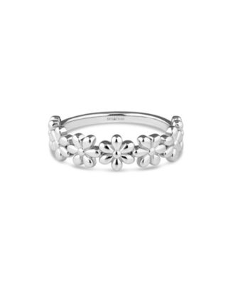 DEVATA Daisy Flower Ring in Rhodium Plated Sterling Silver