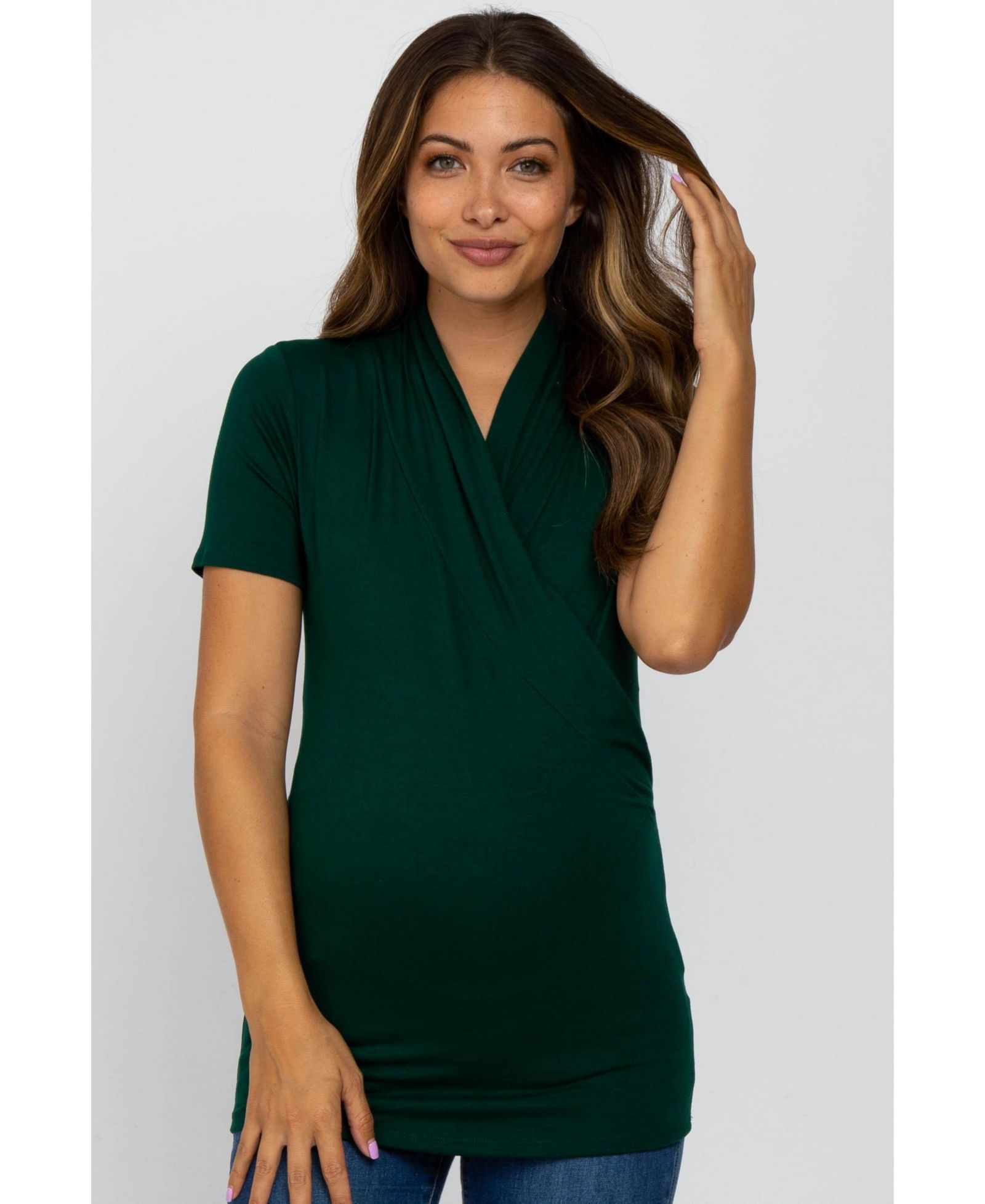 Pinkblush Женский Forest Green Solid Short Sleeve Wrap Front Maternity/Nursing Top