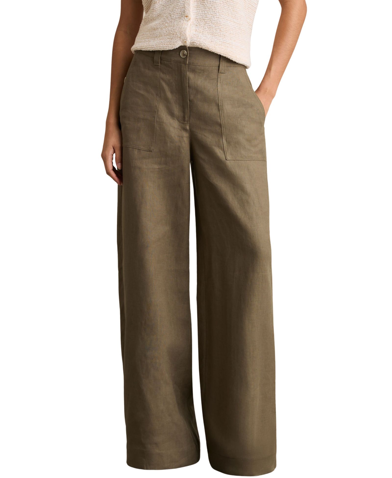 REISS Women's Ashby Linen Wide-Leg Pants