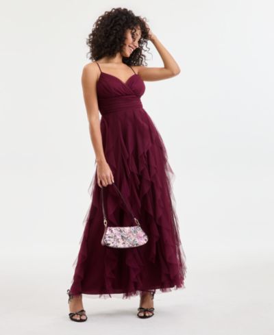 pear culture Juniors' Strappy V-Neck Lace Ball Gown