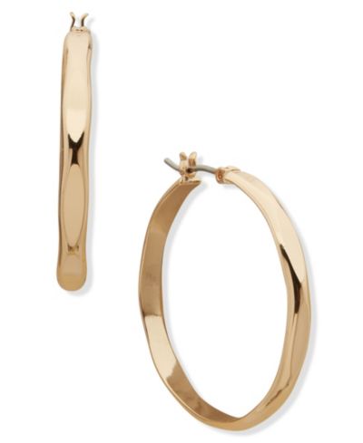 Nine West Gold-Tone Wavy Hoop Earrings