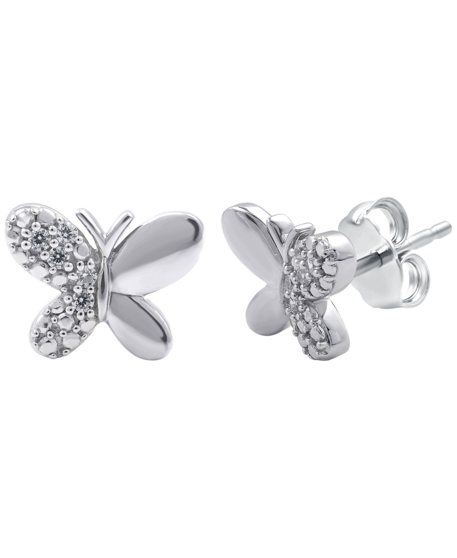 Macy's Diamond Butterfly Earrings (1/10 ct. t.w.) in Sterling Silver (also in 14k Gold-Plated Sterling Silver)