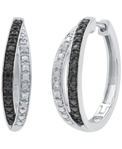 Серьги-кольца с бриллиантами в стерлинговом серебре (1/6 ct. t.w.)