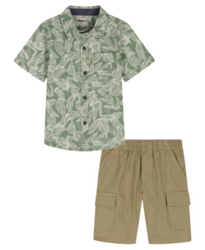 Комплект из 2-х предметов Kids Headquarters Boys' Toddler 2T-5T Short-Sleeve Palm Print Textured Shirt & Cargo Shorts