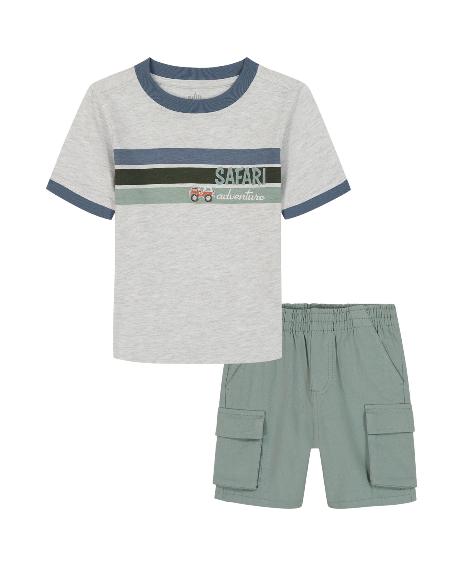 комплект из 2 предметов Kids Headquarters: футболка с коротким рукавом Safari Stripes и шорты карго Poplin для мальчиков 2T-5T