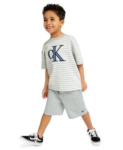 Детский комплект Calvin Klein: полосатая футболка и шорты из футера, 2-piece set