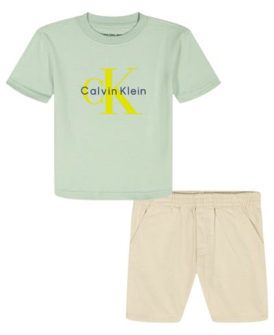 Комплект для малышей Calvin Klein: футболка с монограммой и джинсовые шорты, 2 шт
