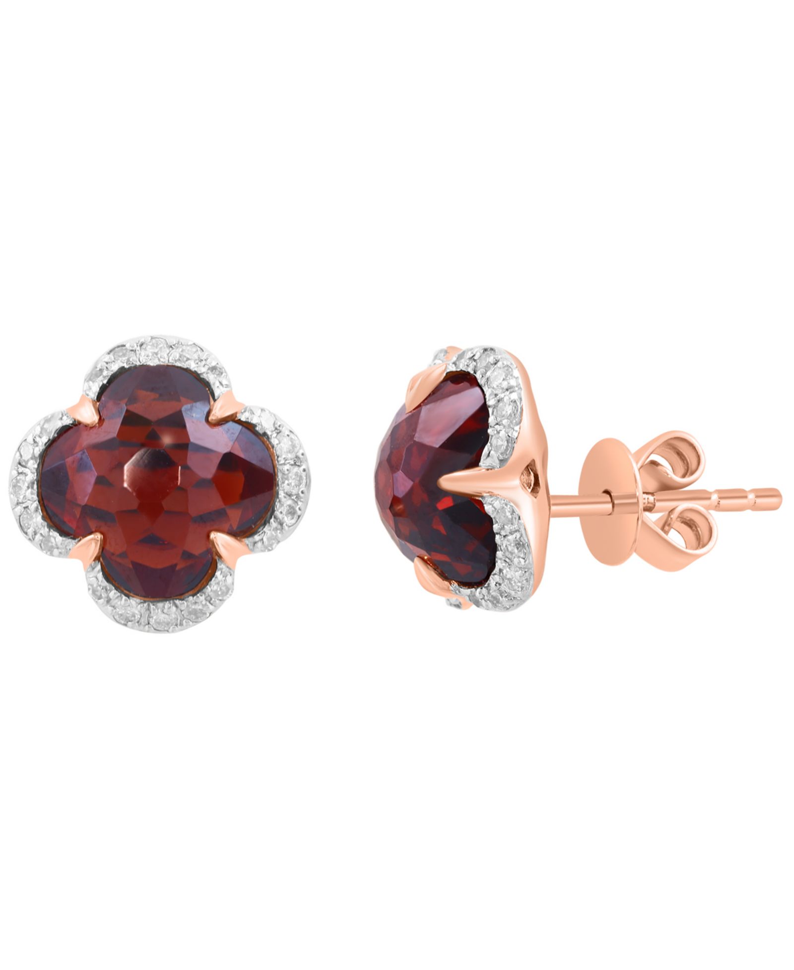 EFFY Collection Diamond (1/6 ct. t.w.) & Garnet (4 ct. t.w.) Stud Earrings in 14k Rose Gold