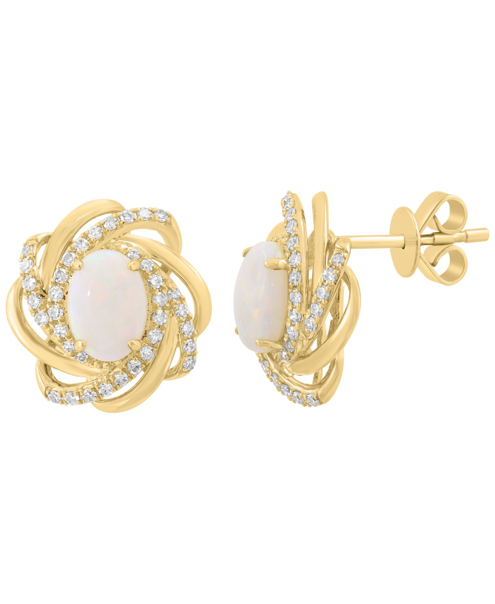 EFFY Collection Diamond (1/4 ct. t.w.) & Opal (7/8 ct. t.w.) Stud Earrings in 14k Yellow Gold