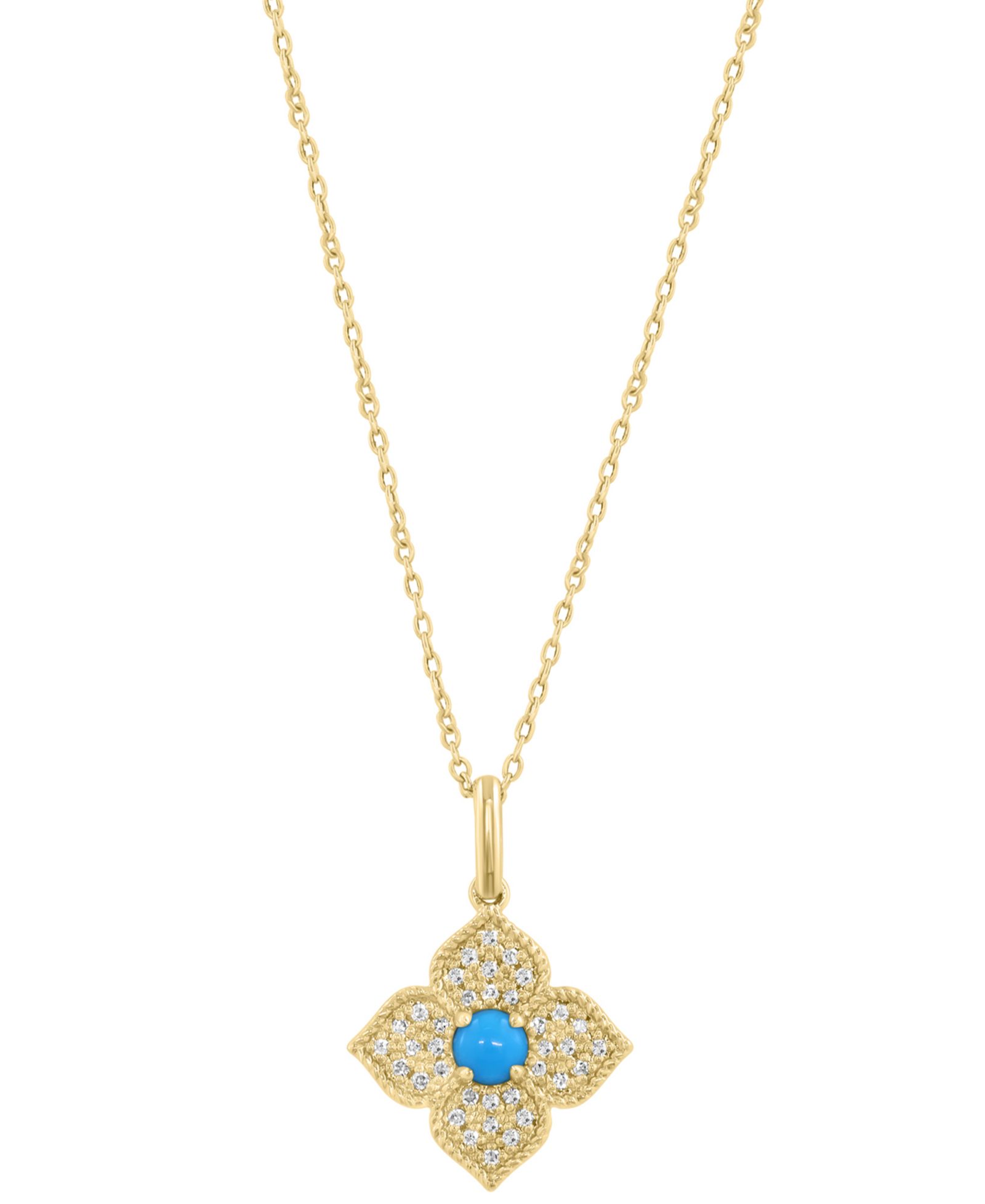 EFFY Collection ожерелье-подвеска с бриллиантом (1/10 ct. t.w.) и бирюзой в желтом золоте 14k