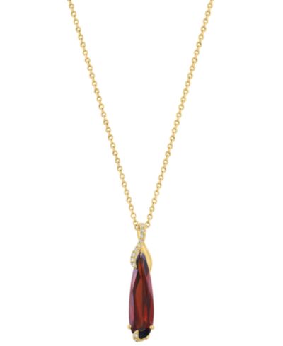 EFFY Collection Diamond (1/10 ct. t.w.) & Garnet (3-3/8 ct. t.w.) Pendant Necklace in 14k Yellow Gold