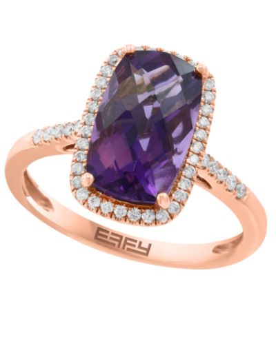 EFFY Collection кольцо с аметистом (3 ct. t.w.) и бриллиантом (1/5 ct. t.w.) в 14k Rose Gold