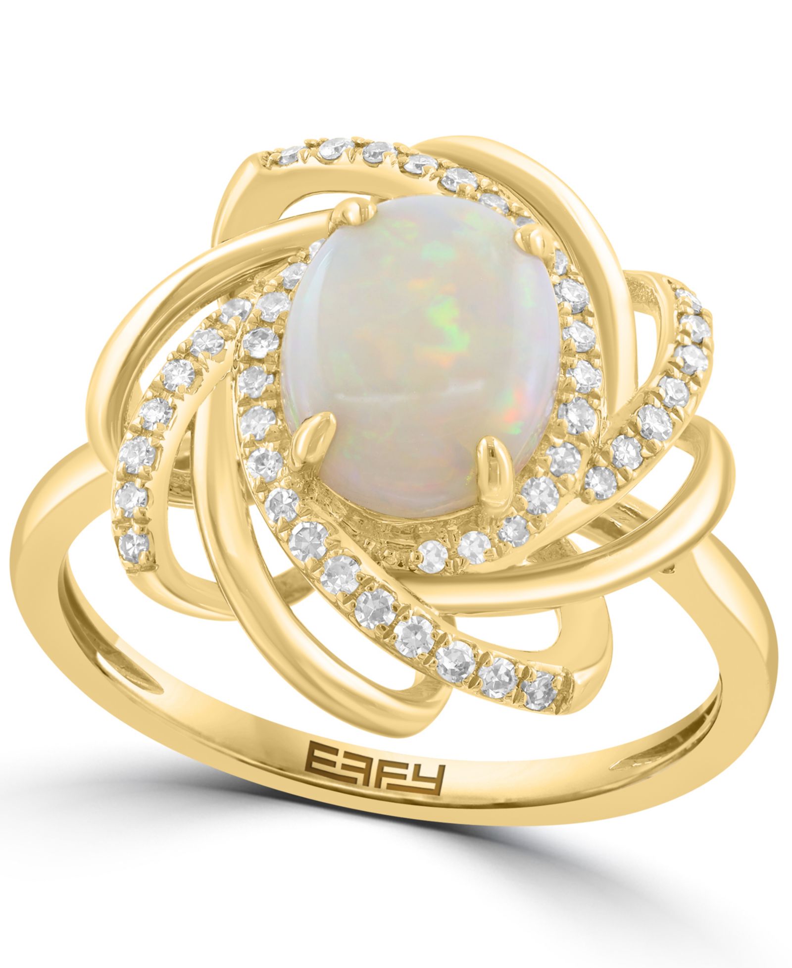 EFFY Collection кольцо Diamond (1/5 ct. t.w.) & Opal (2 ct. t.w.) в 14k Yellow Gold