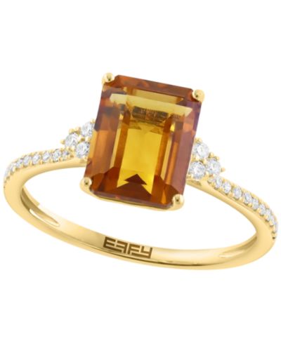 Кольцо EFFY Collection Madeira, цитрин и бриллиант, 14k желтое золото