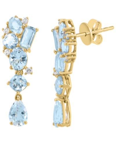 EFFY Collection Diamond (1/10 ct. t.w.) & Aquamarine (2-5/8 ct. t.w.) Drop Earrings in 14k Yellow Gold