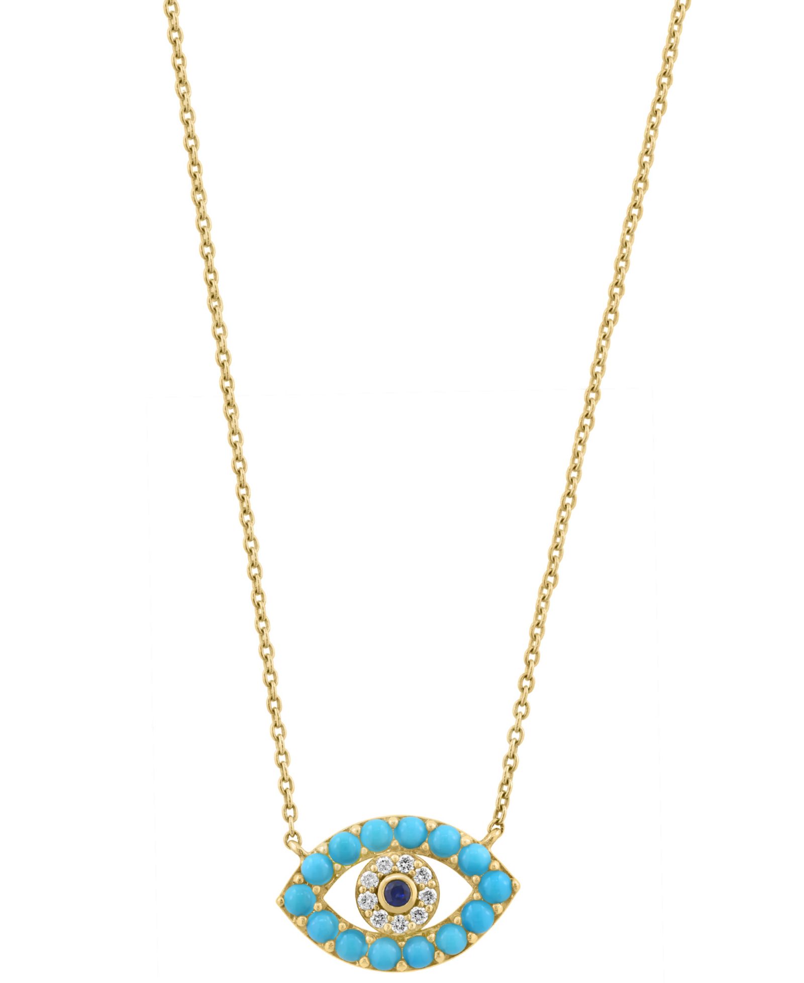 Ожерелье EFFY Collection с бриллиантом (1/20 ct. t.w.) бирюзой (2MM) и сапфировым акцентом из желтого золота 14K