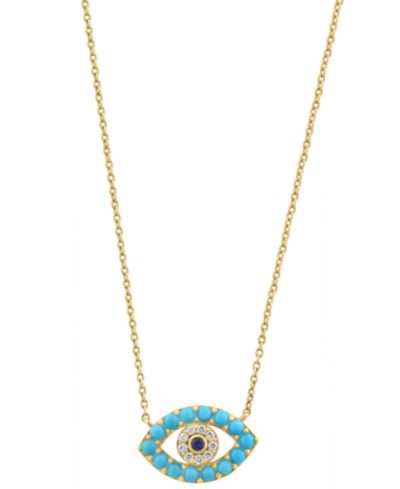 Ожерелье EFFY Collection с бриллиантом (1/20 ct. t.w.) бирюзой (2MM) и сапфировым акцентом из желтого золота 14K