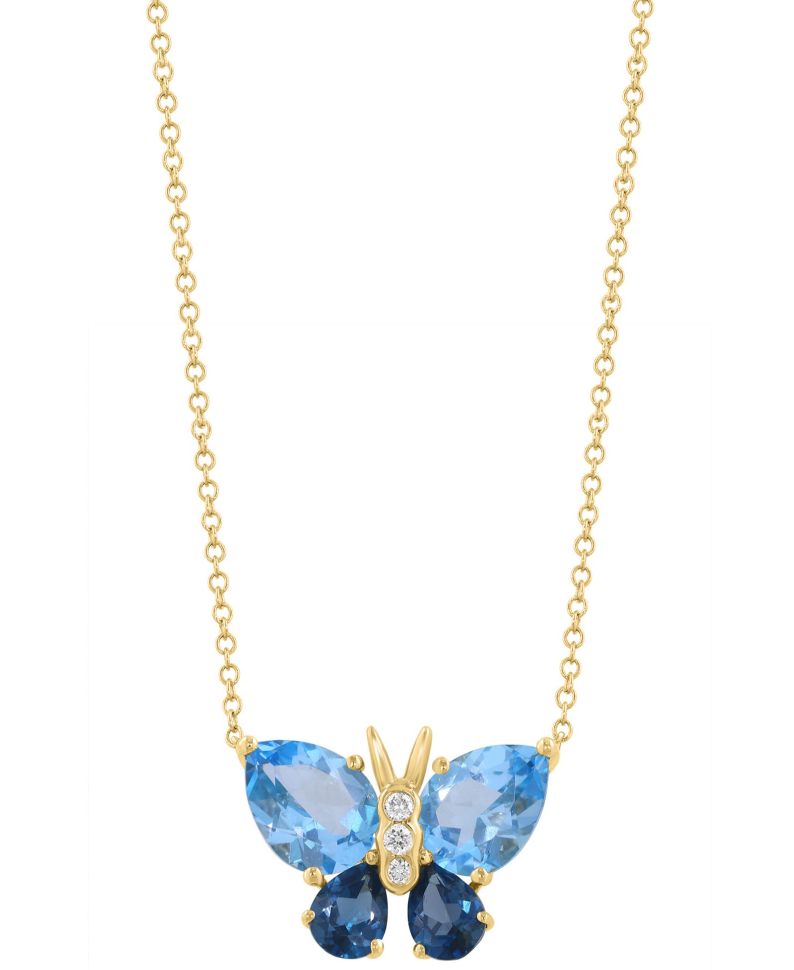 Ожерелье-подвеска EFFY Collection Diamond и London Blue Topaz в 14k Yellow Gold