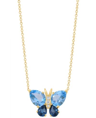Ожерелье-подвеска EFFY Collection Diamond и London Blue Topaz в 14k Yellow Gold