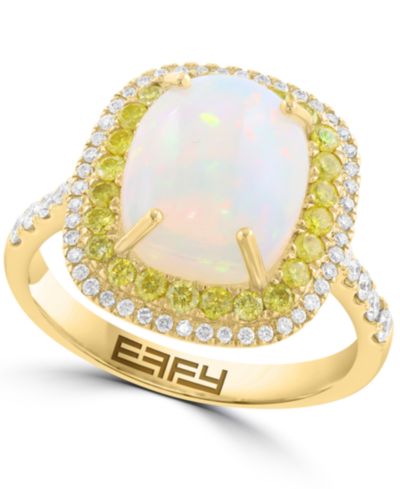 EFFY Collection White Diamond (1/4 ct. t.w.), Yellow Diamond (1/3 ct. t.w.) & Opal (2-5/8 ct. t.w.) Ring in 14k Yellow Gold