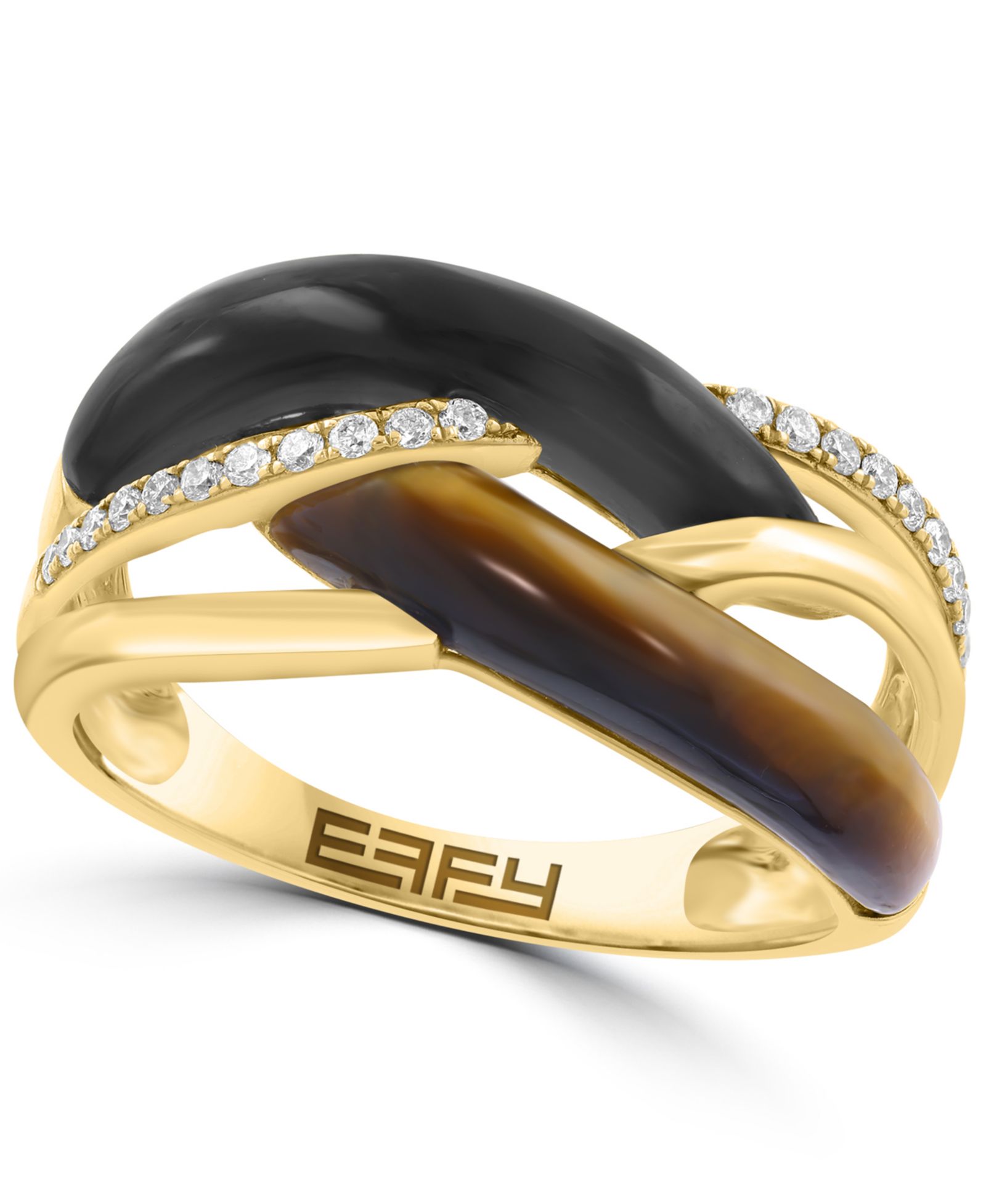 Кольцо EFFY Collection с бриллиантом, тигровым глазом и ониксом в желтом золоте 14k