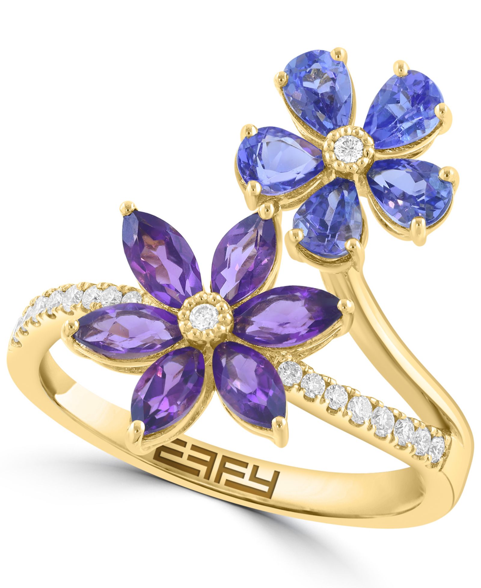 EFFY Collection кольцо с бриллиантом, аметистом и танзанитом в 14k желтом золоте
