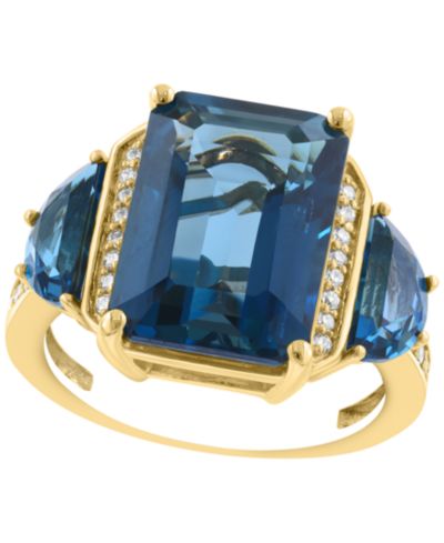 EFFY Collection Diamond (1/4 ct. t.w.) & London Blue Topaz (11 ct. t.w.) Ring in 14k Yellow Gold