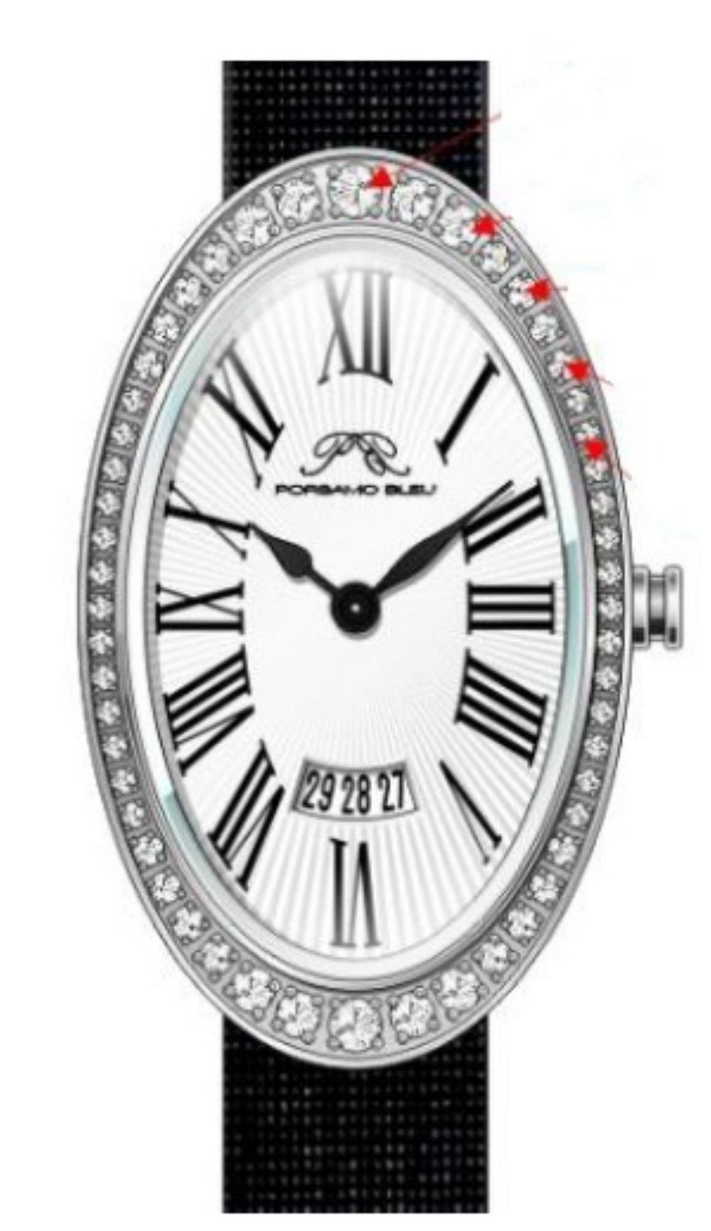 Часы Porsamo Bleu Women's Eloise Topaz Black Satin Covered Genuine Leather Band 34 mm