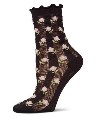 MeMoi Women's "Ditsy Floral" Cotton-Rich Mini-Net Ruffle-Edge Ankle Sock