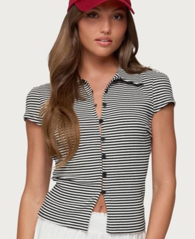 Топ Edikted Women's Beau Striped Ribbed Button Up