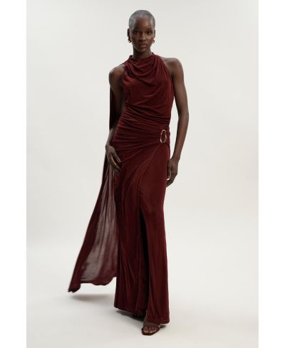 Karen Millen Women's Slinky Crepe High Neck Maxi Dress