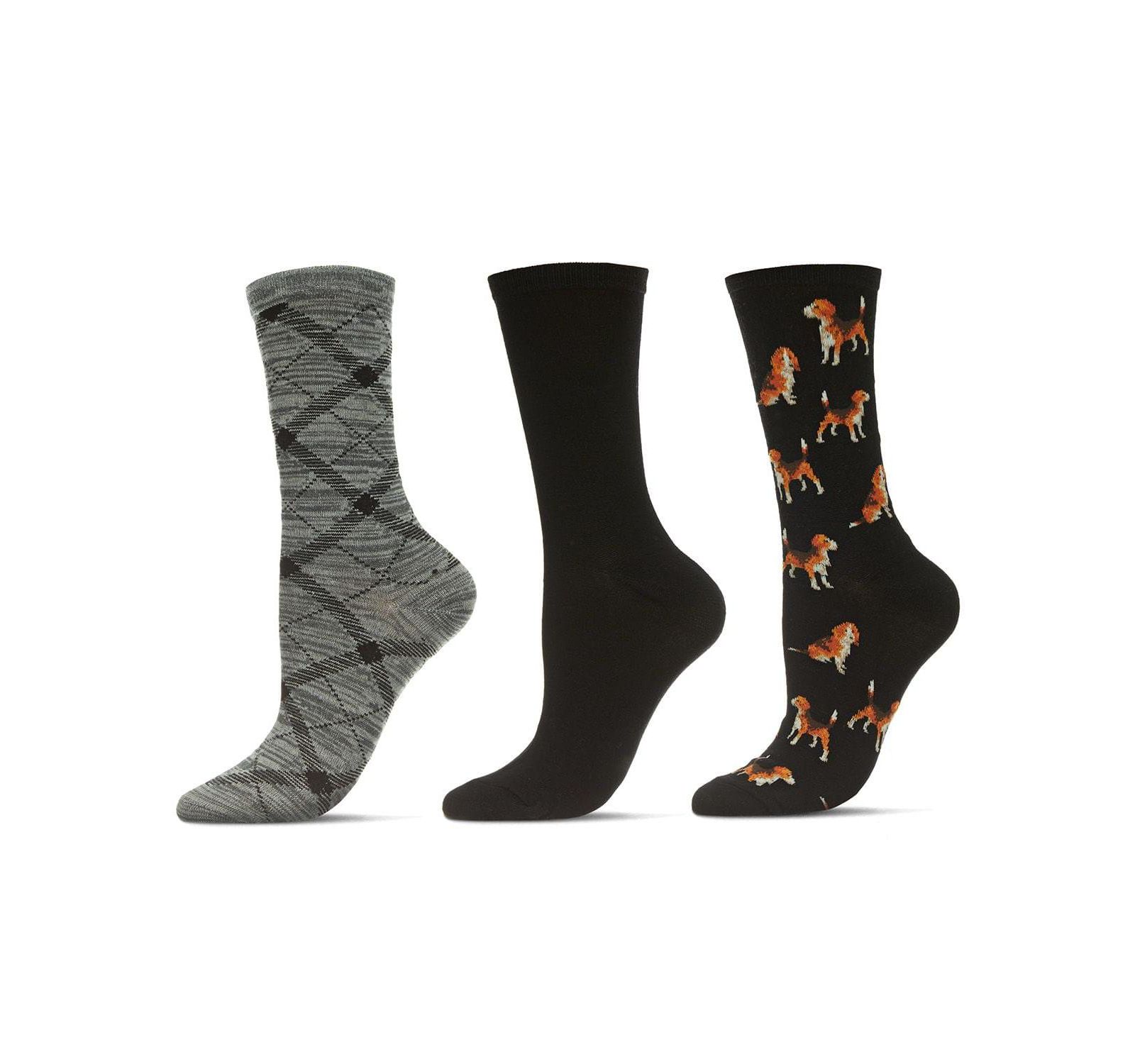 MeMoi Women's 3 Pair Pack Beagle Crew Socks