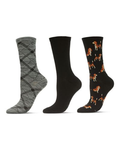 MeMoi Women's 3 Pair Pack Beagle Crew Socks